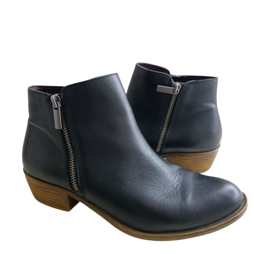 Kensie Black Leather Boho Moto Ankle Boots Booties Womens Sz 8.5